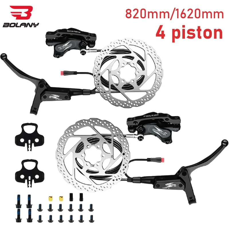BOLANY Electric bicycle 4-piston hydraulic brakes with Brake discs 160mm MTB Mountain Bike 4-piston hydraulic brake For e bike