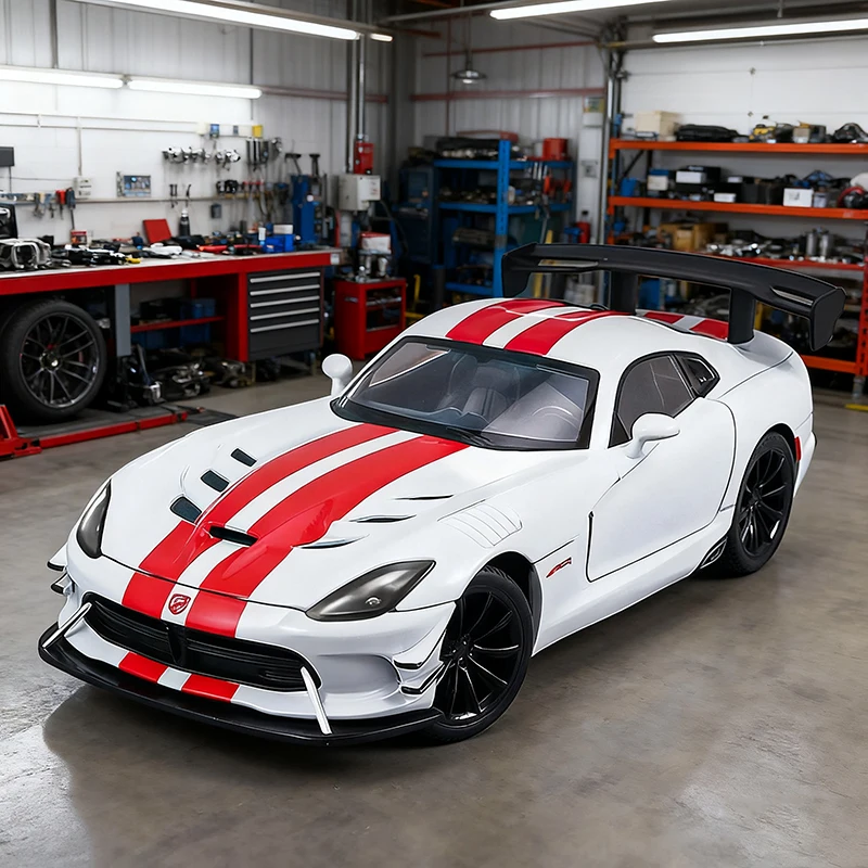 NUOVO 1:24 Viper SRT Supercar Modello di auto in lega Suono e luce Tirare indietro Giocattolo per bambini da collezione Regalo di compleanno