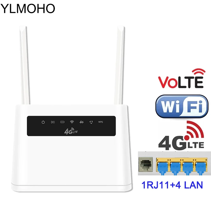 

YLMOHO 4G Wifi Router Hotspot 300Mbps RJ45 RJ11 VoLTE LAN Broadband LTE Modem Wireless Mobile Hotspots Sim Card