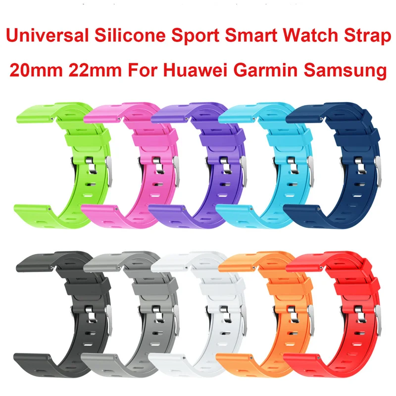 Universal 20mm 22mm Watch Strap For Huawei Garmin Samsung Fashion Quick Release Replacement Sport Smartwatch Band Soft Silicone