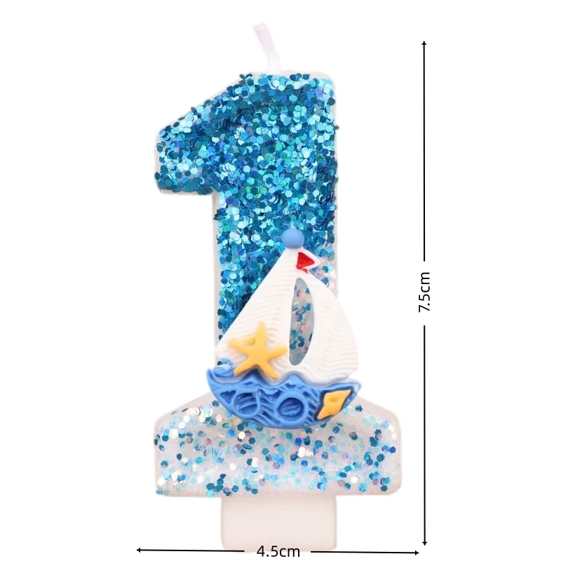 New 0-9 Number Birthday Two tone blue and white sailboat Digital Party Anniversary Candle Decoration