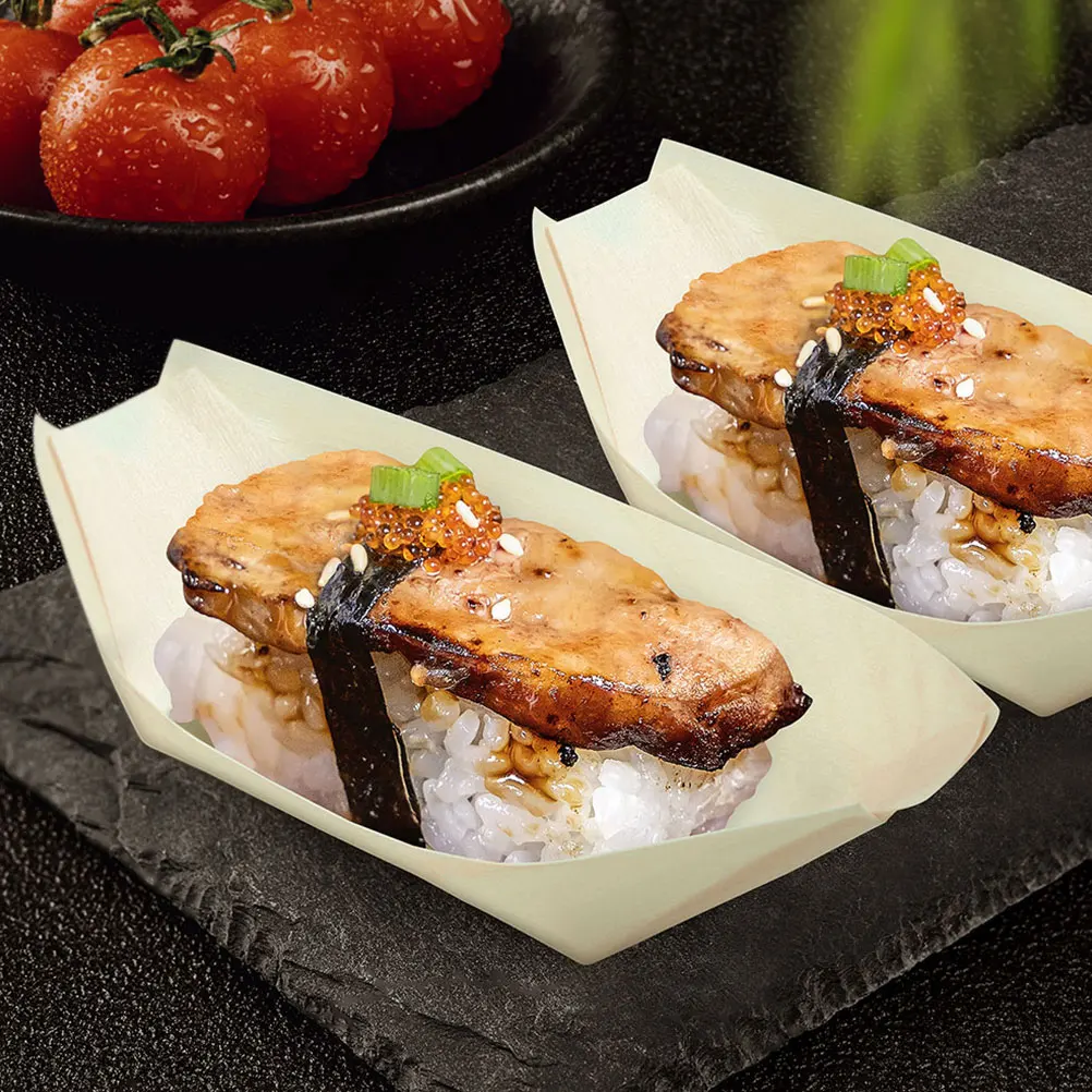 

150pcs Disposable Wooden Sushi Boat Plates 13 5cmx7 7cm Food Serving Tray Snack Container Pine Material Eco Friendly
