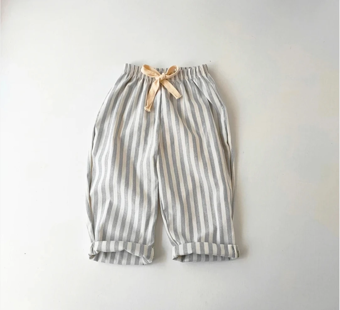 Gestreifte Jungenhose aus Retro-Hanf-Baumwolle mit lässigem und hochwertigem Design, elastische Taille, Mädchenkleidung, Kinderhose – Detail 6