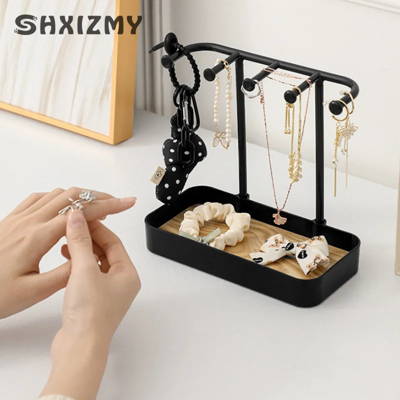 Fashion Jewelry Organizer Display For Earrings Necklaces Jewelry Storage Rack With Wooden Base Bracelet Hanging Holder