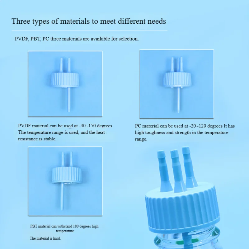 

1PCS PTFE fermentation tank feeding bottle cap GL45 PVDF/PBT/PC two-way and three-way high temperature resistance