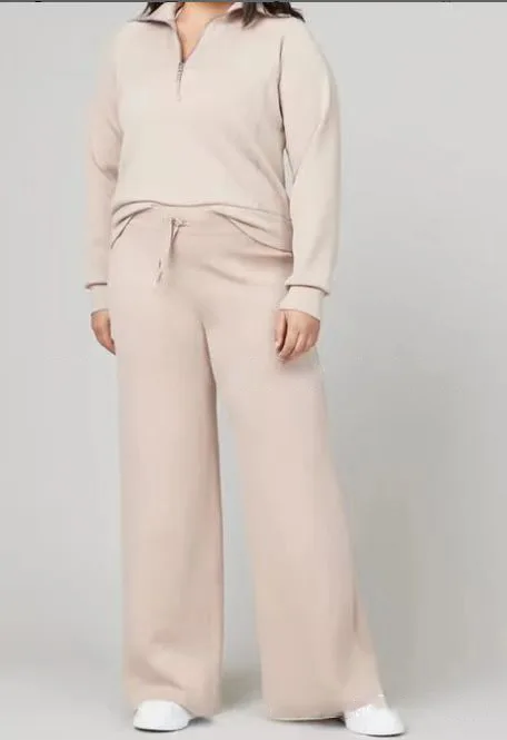 Women's Pants Set 2023 Spring New Versatile European and American Fashion Casual Long Sleeve Zipper Solid Color Commuter sets