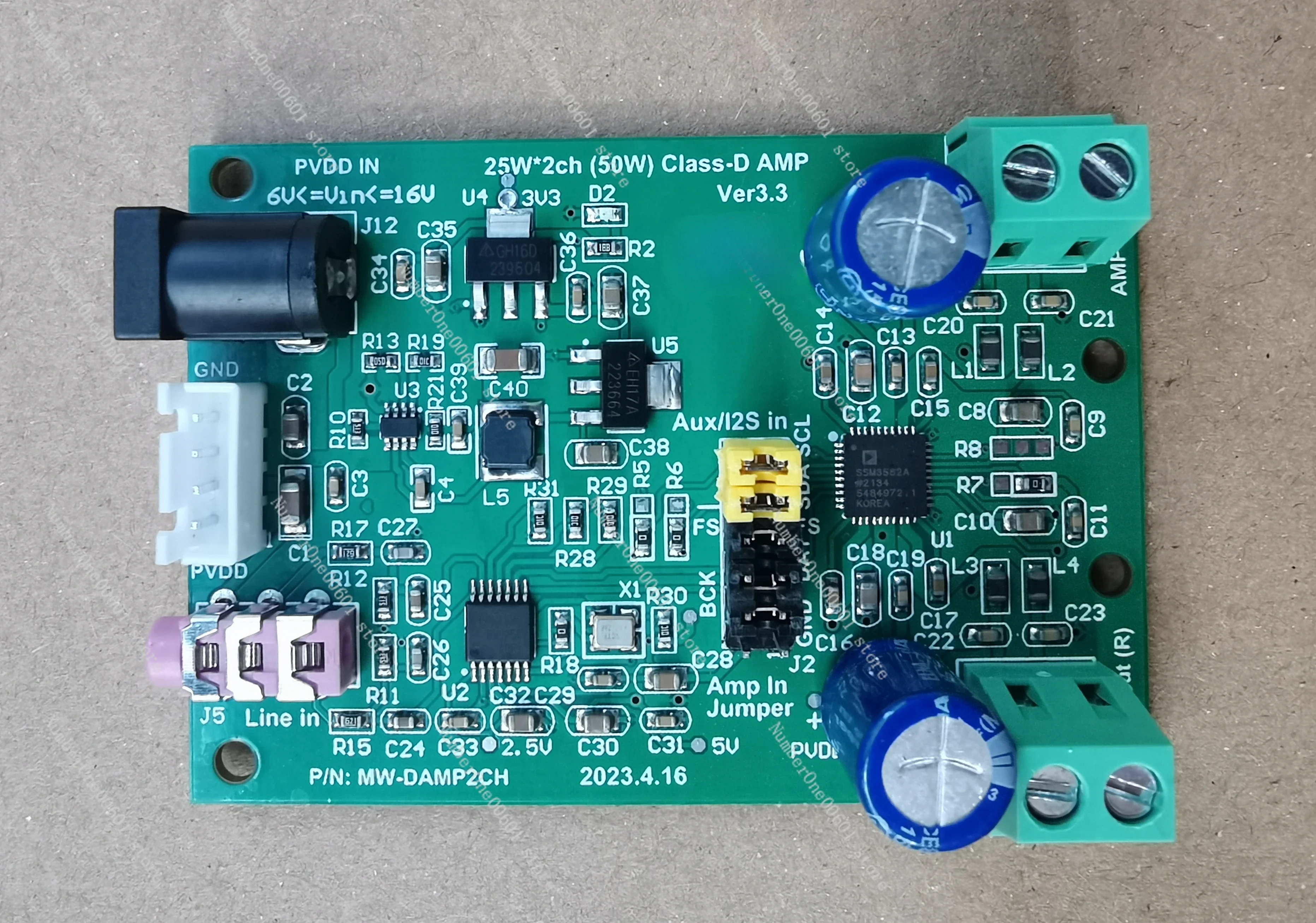 50W Class D Digital Amplifier Development Board (2 Channels) for SSM3582A