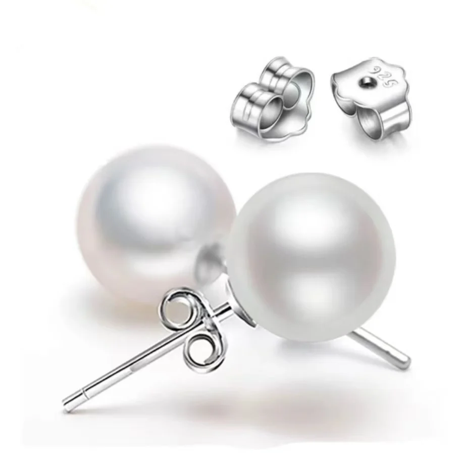 Women's Pearl Earrings S925 Sterling silver 6mm 8mm 10mm Studs Stamp 925 Earring 2026