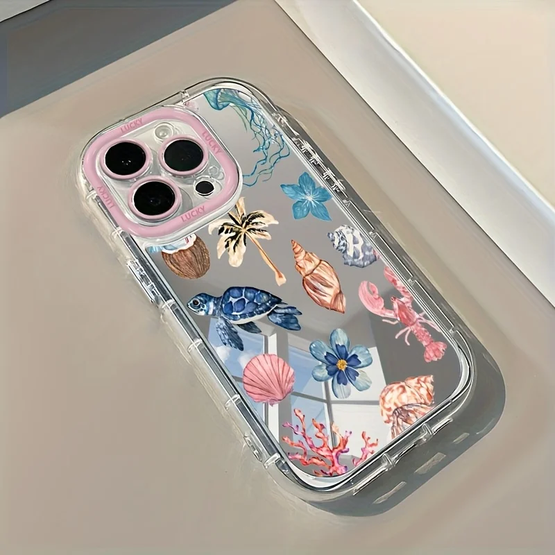 Turtle Marine Elements Phone Case For iPhone 11 12 13 14 15 16 17 Pro Max 16E 17E 7 8 Plus XR X XS Max Fashion Mirror Back Cover