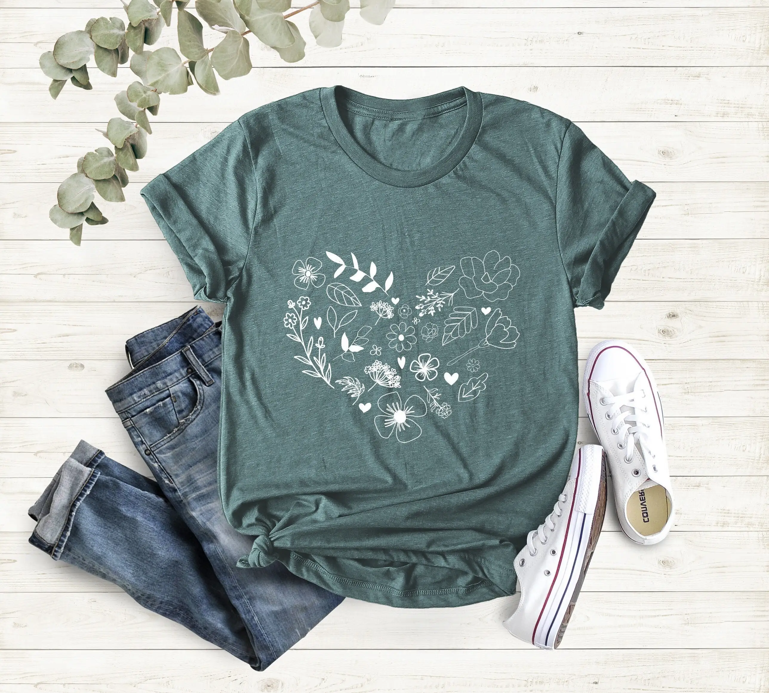 

Flower Heart T Shirt Botanic Plant Lady Mama For Mom Christmas Wildflowers
