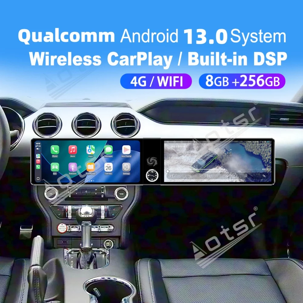 

12.3" Dual Screen Qualcomm Carplay Android Car Multimedia Automotive For Ford Mustang 2015~2019 GPS Navigat Car Radio Head Unit