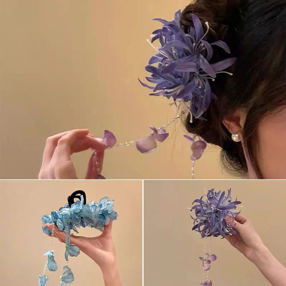 

Bohemia Barrettes Hydrangea Flower Tassel Hair Clip Ponytail Clip Chinese Style Large Shark Clips Photography Vacation