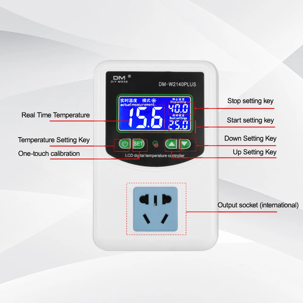 AC 110-220V Digital Temperature Controller LCD Thermostat Regulator Socket 3500W 16A Heating Cooling Control Instrument