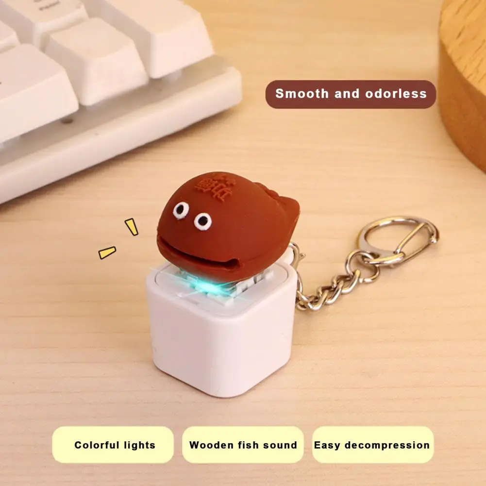 

Keycap Toy Keychain Pendant Wooden Fish Keycap Fidget Toy with Light Sound Effect Stress Relief Butt Clicking Keychain for Kids