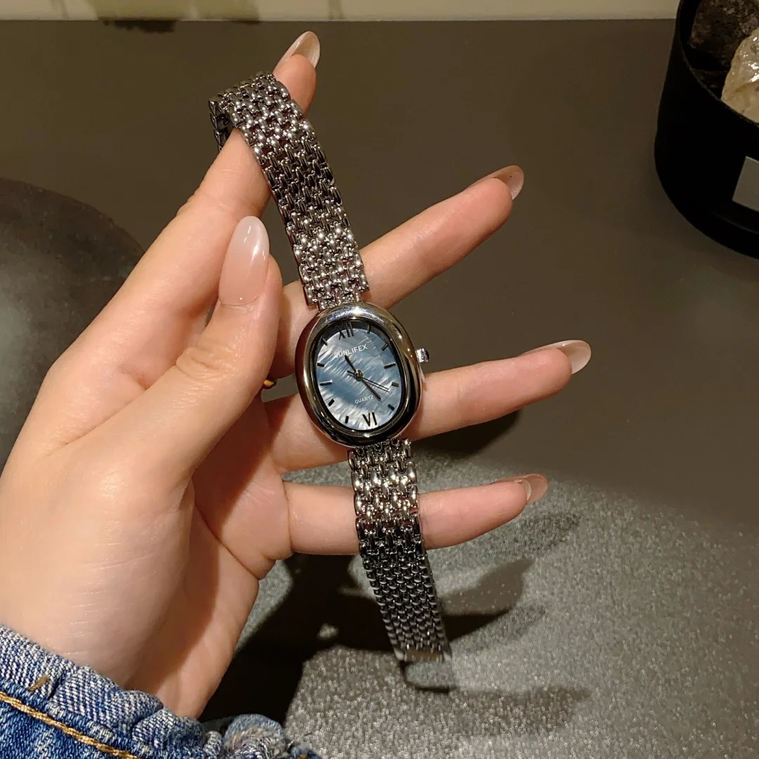 Женские кварцевые часы с овальным корпусом и циферблатом из нержавеющей стали, ремешок для девочек, студентов, отдыха Montre Femme, модный подарок, наручные часы