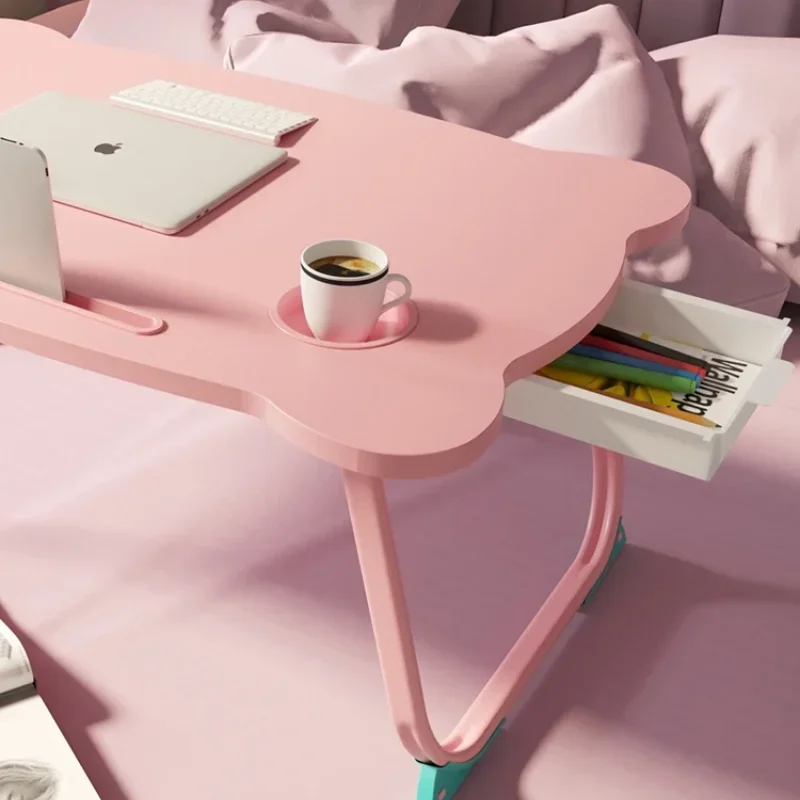 Pink Portable Folding Laptop Stand Study Table Desk Wooden Foldable Computer Desk for Bed Sofa Tea Serving Table
