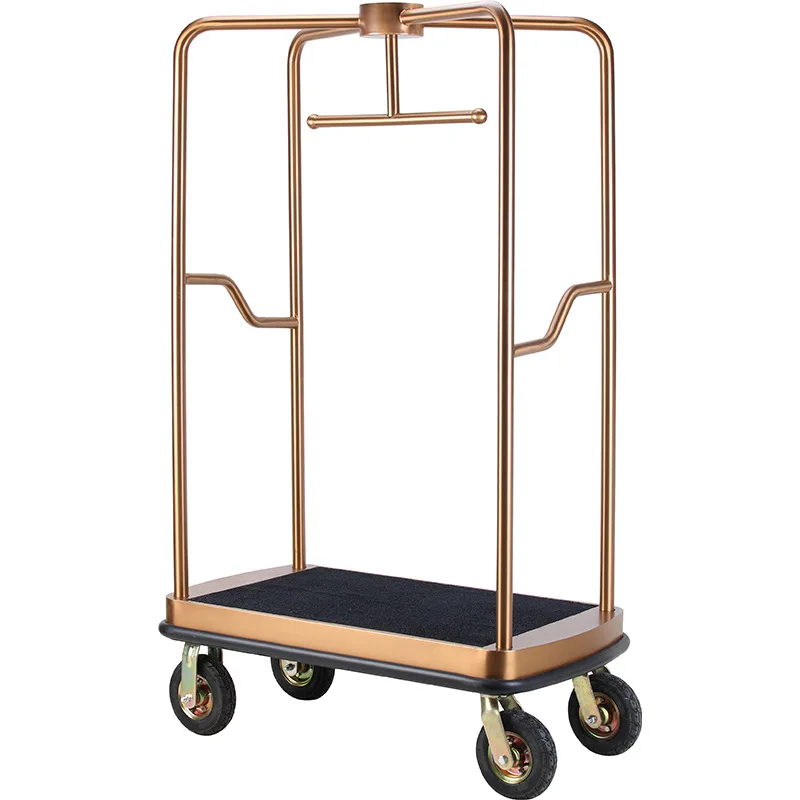 Hotel Lobby Stainless Steel Luggage Cart Lobby Concierge Cart Airport Luggage Trailer Pull Service Flat Car