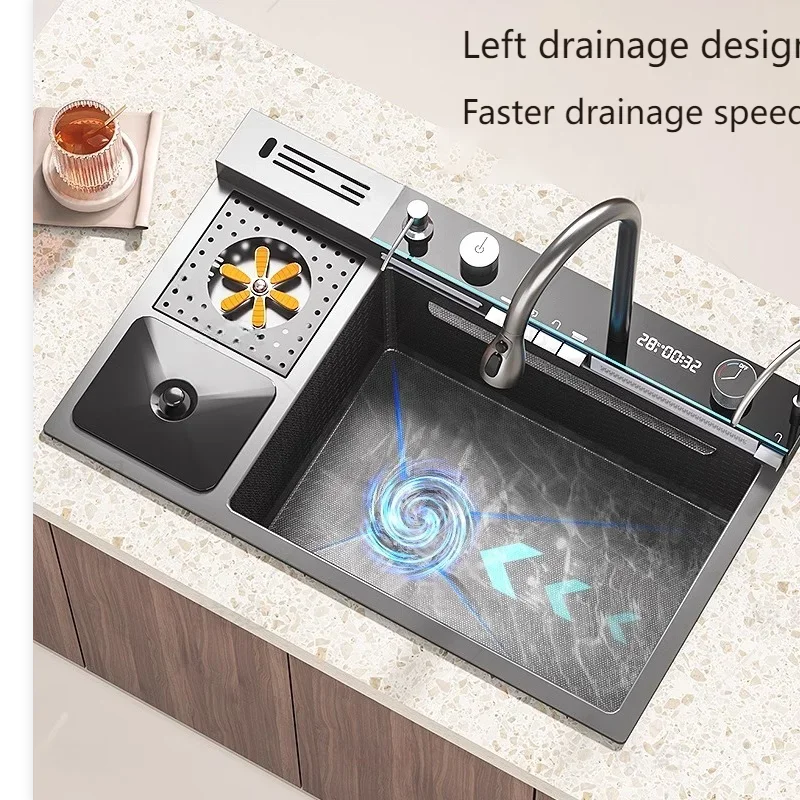 Kitchen Sink With Waterfall Extra Large Single Slot Cup Washer Digital