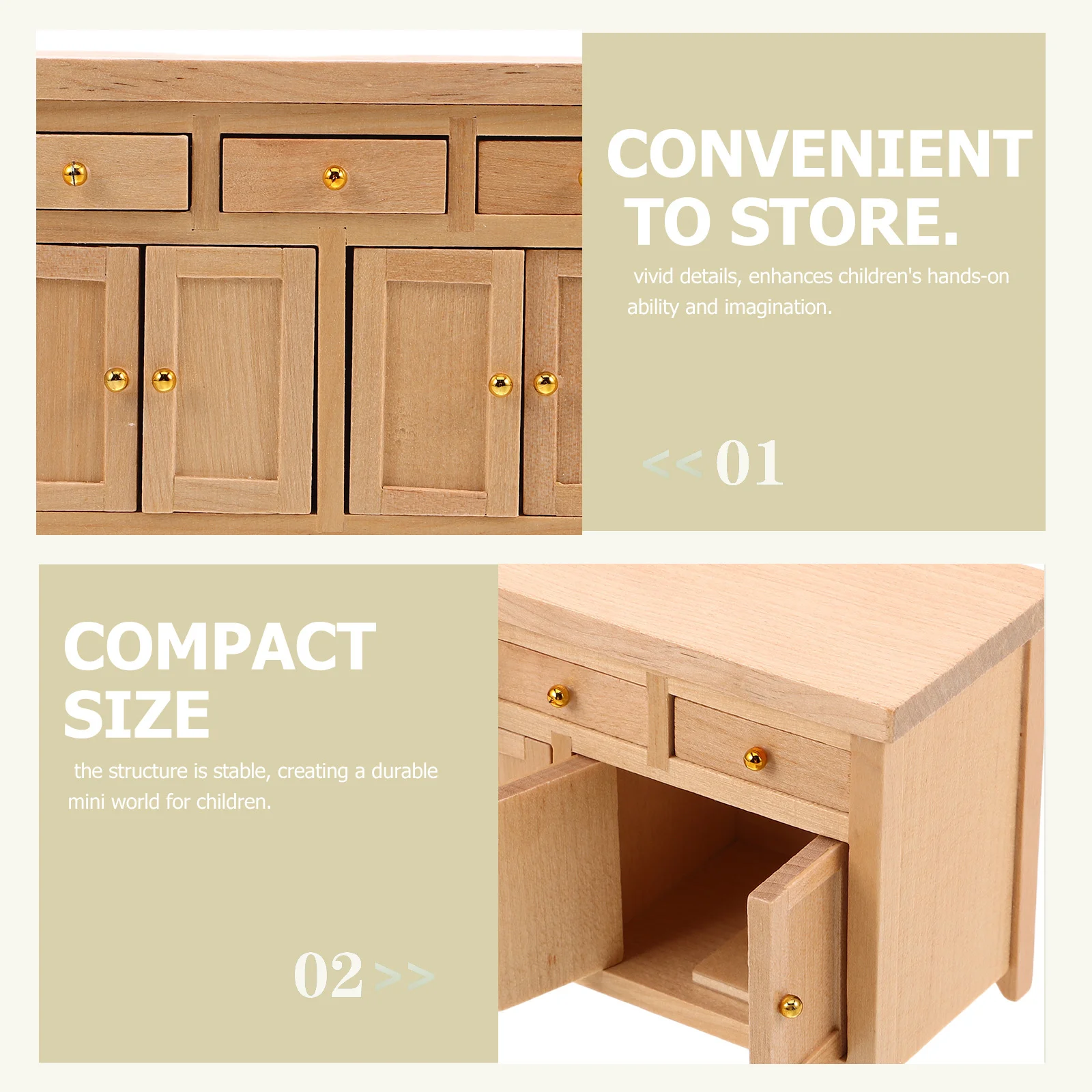 Armário de madeira inacabado em escala 1/12, móveis para casa de bonecas em miniatura, sala de estar, cozinha, armazenamento, mini gaveta