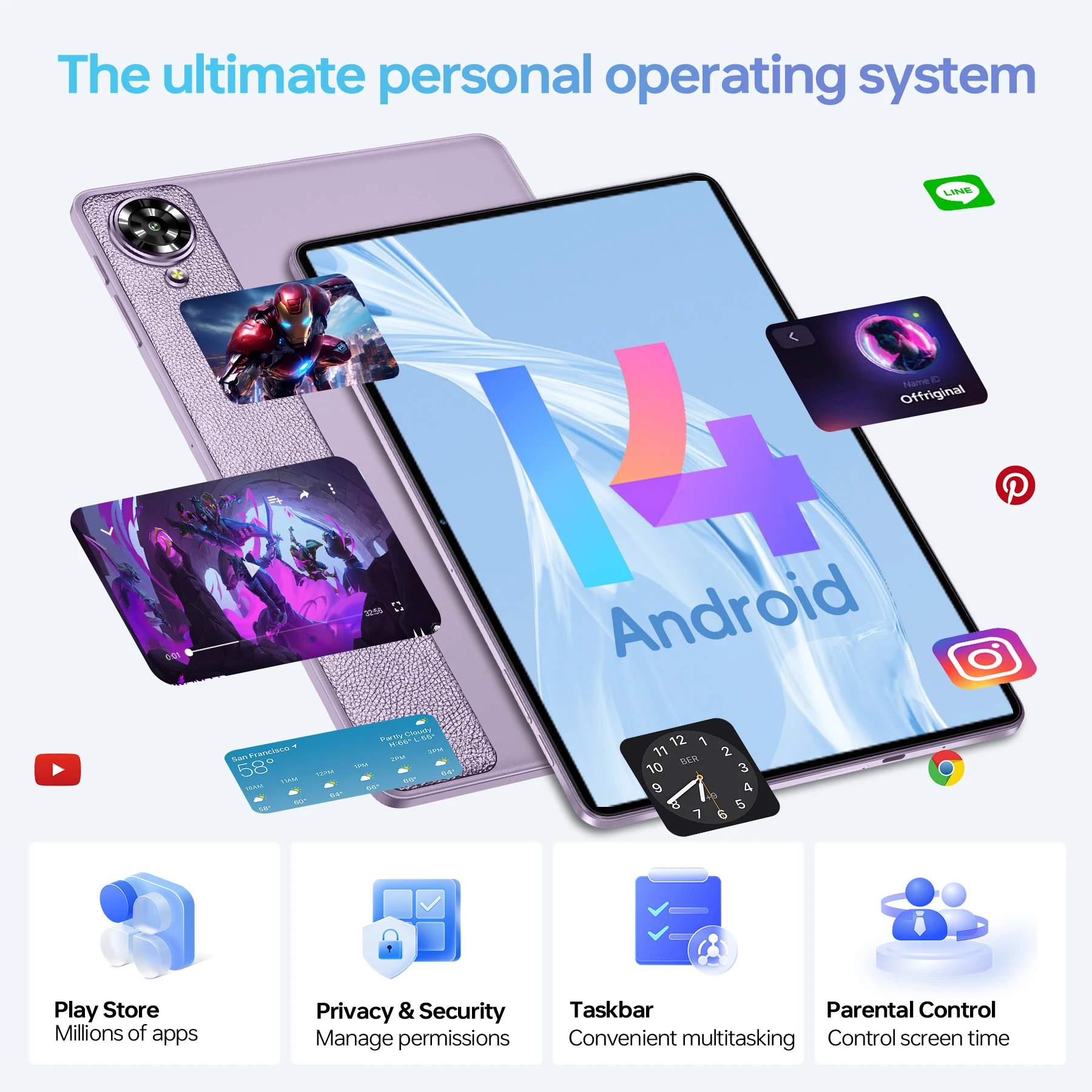 تابلت OUKITEL OT11 مقاس 11 بوصة Android 14,16(4+12)GB RAM + 128GB ROM(1TB TF) مع قلم، بطاقة SIM 4G بقدرة 8000 مللي أمبير في الساعة، 13 ميجابكسل، Octa-Core/TÜV/GPS