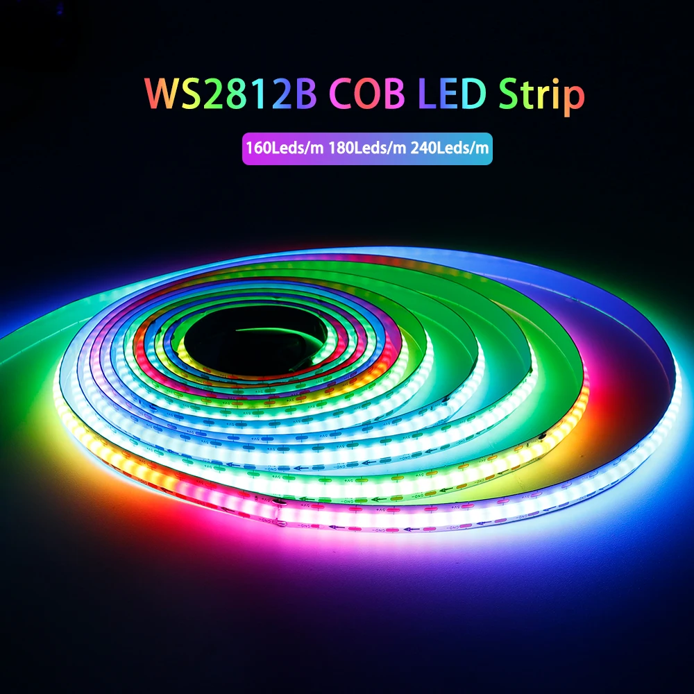 WS2812B COB RGBIC Pixels LED Strip 160/180/240Leds/m Individually Addressable Light WS2812 Smart Dream Color Light 10mm PCB DC5V