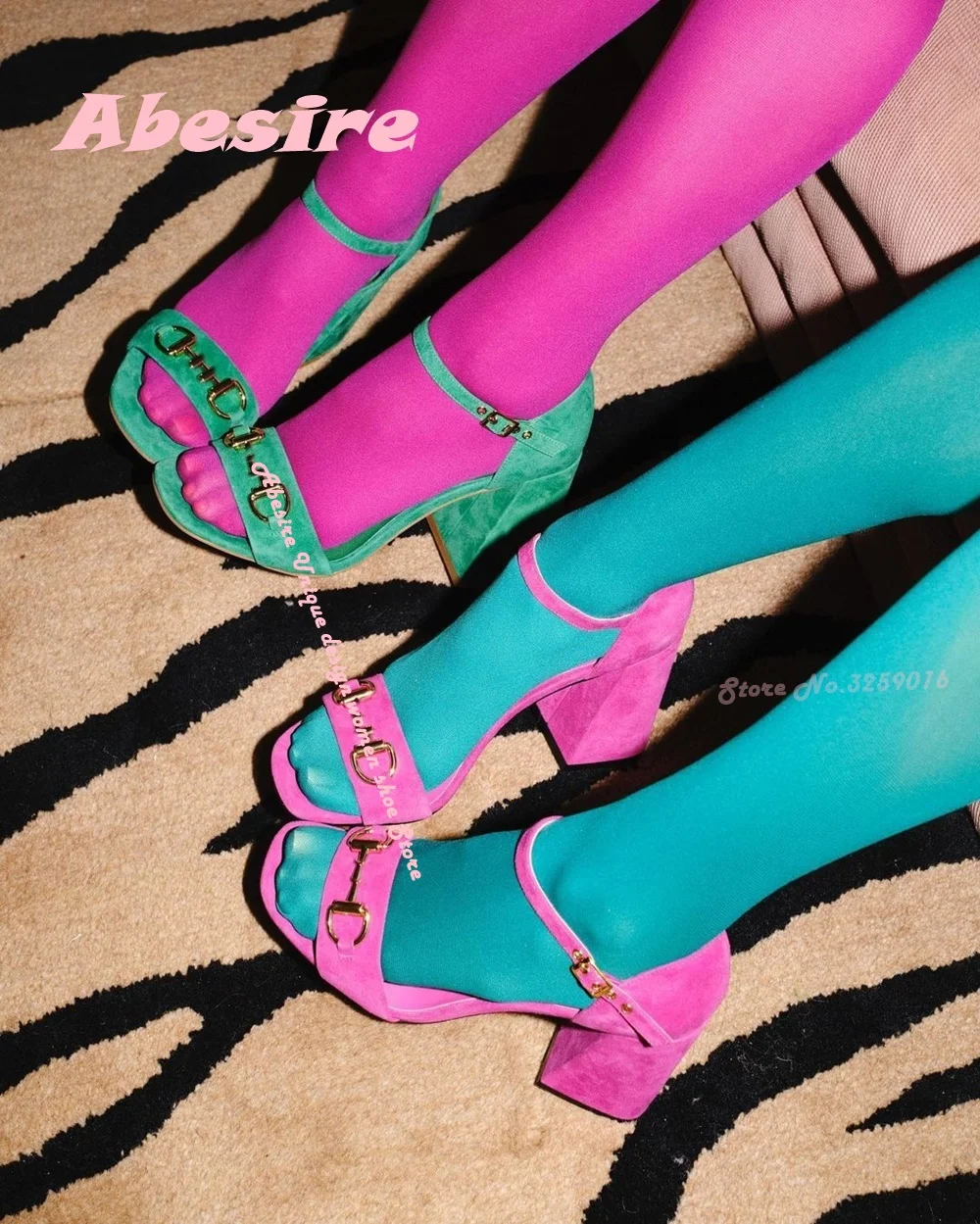 

Platform Sandals with Metal Bit and Ankle Strap Open Toe Chunky Heels Suede Buckle Women's Sandals 2023 New Elegant Party Shoes