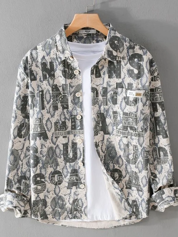 

Trendy Long Sleeve Loose Fit Men's Shirt Letter Print Casual Style Spring Autumn New Fashion Brand Breathable Comfortable Out...