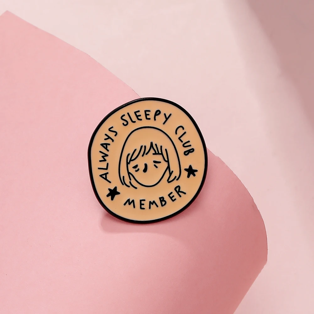 Personality Always Sleepy Club Member Enamel Pins Cute Girl Head Brooches Wholesale