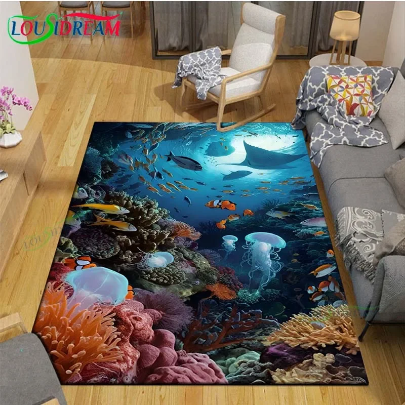 

Nature 3D Seaview Beach Underwater World Carpet For Bedroom Room Game Festive Decor Non-slip Carpet Bedroom Decor Carpet Gift