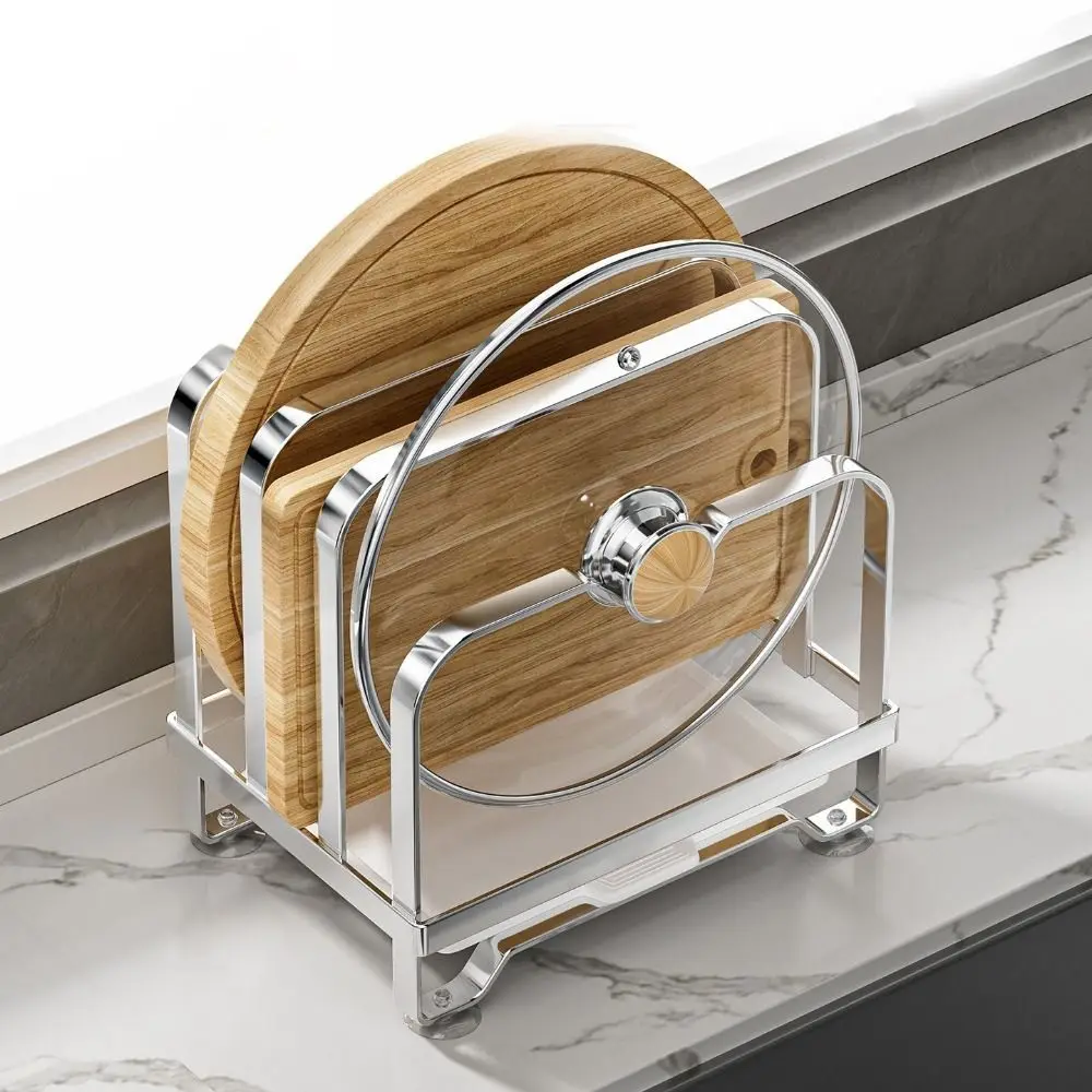 Vertical Cutting Board Holder Rustproof Moisture-proof Chopping Board Rack Anti-slip Space Saving Cookware Holder