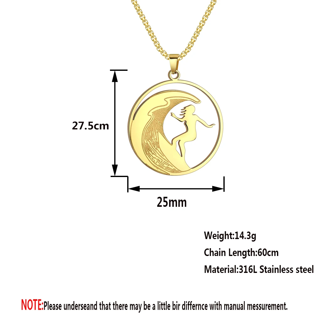 Stainless Steel Surfer Girl Pendant Necklace for Men Women Surfer on Wave Charm Chain Summer Beach Surfing Hobby Jewelry Gift