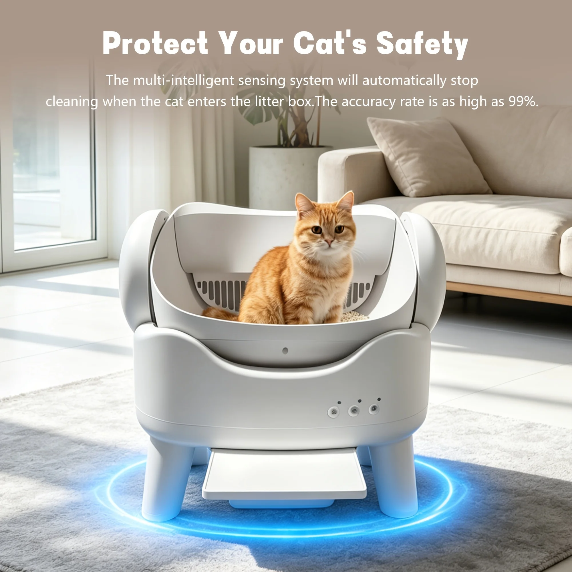 

Self Cleaning Cat Litter Box, Low Noise Automatic Cat Toilet, Spacious Open Design For All Cat Sizes, High Sides Anti-Splashing,
