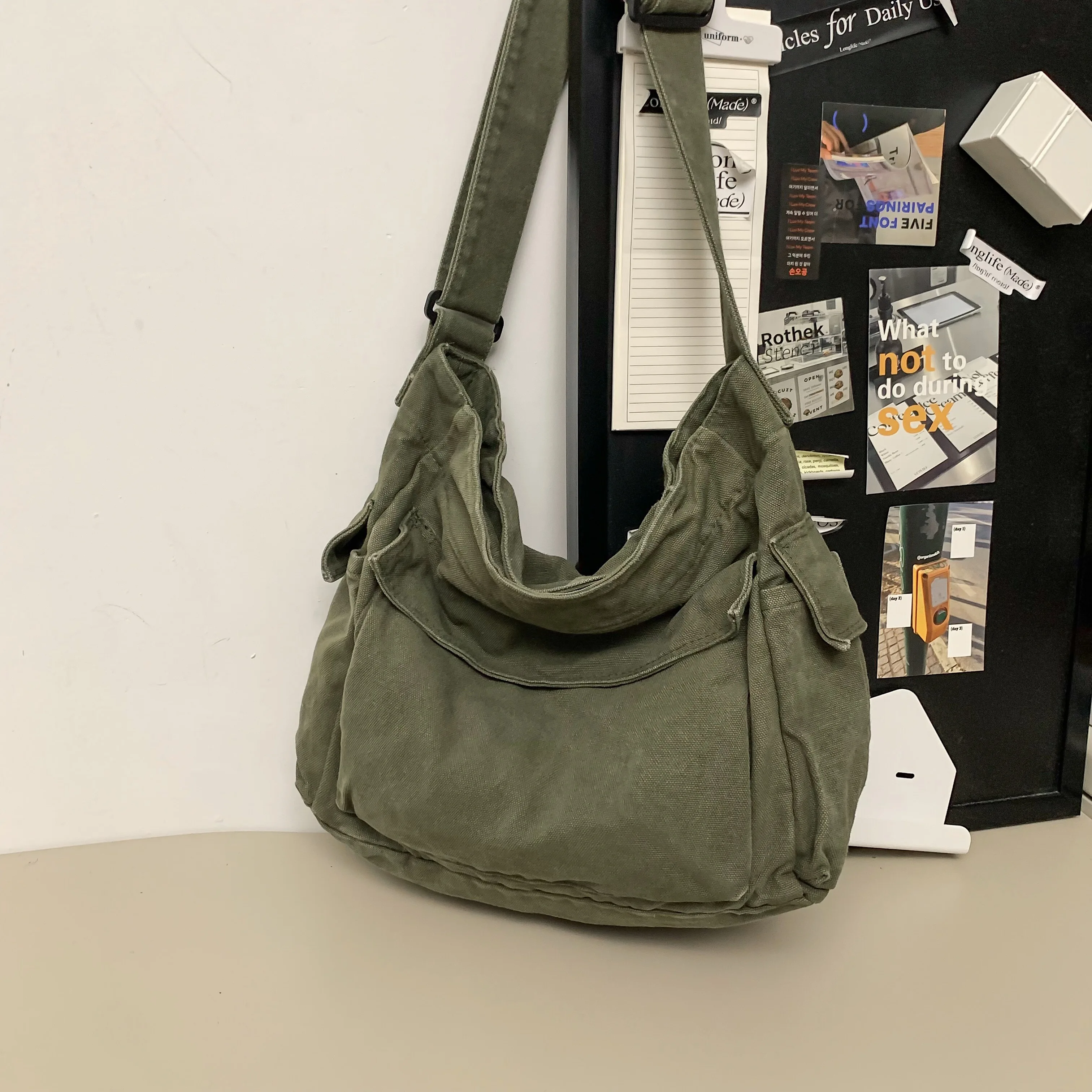 Bolsos de hombro de lona lavada para mujer, bolsas de algodón de gran capacidad para motorista, bolsos de tela de estilo coreano, bolsos de