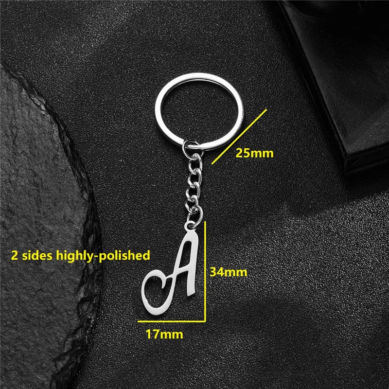 Initial 26 Letter Stainless Steel Metal Keychains for Couple Artistic Alphabet Bag Pendant Charms DIY Accessories Birthday Gift