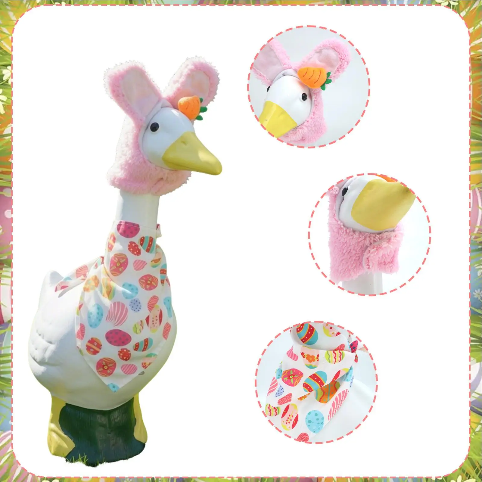 Porch Duck Outfits Cute Easter Party Scarf Hat Porch Duck Clothing Easter Bunny Hat For Lawn Garden Backyard Outdoor Farmhouse view 5