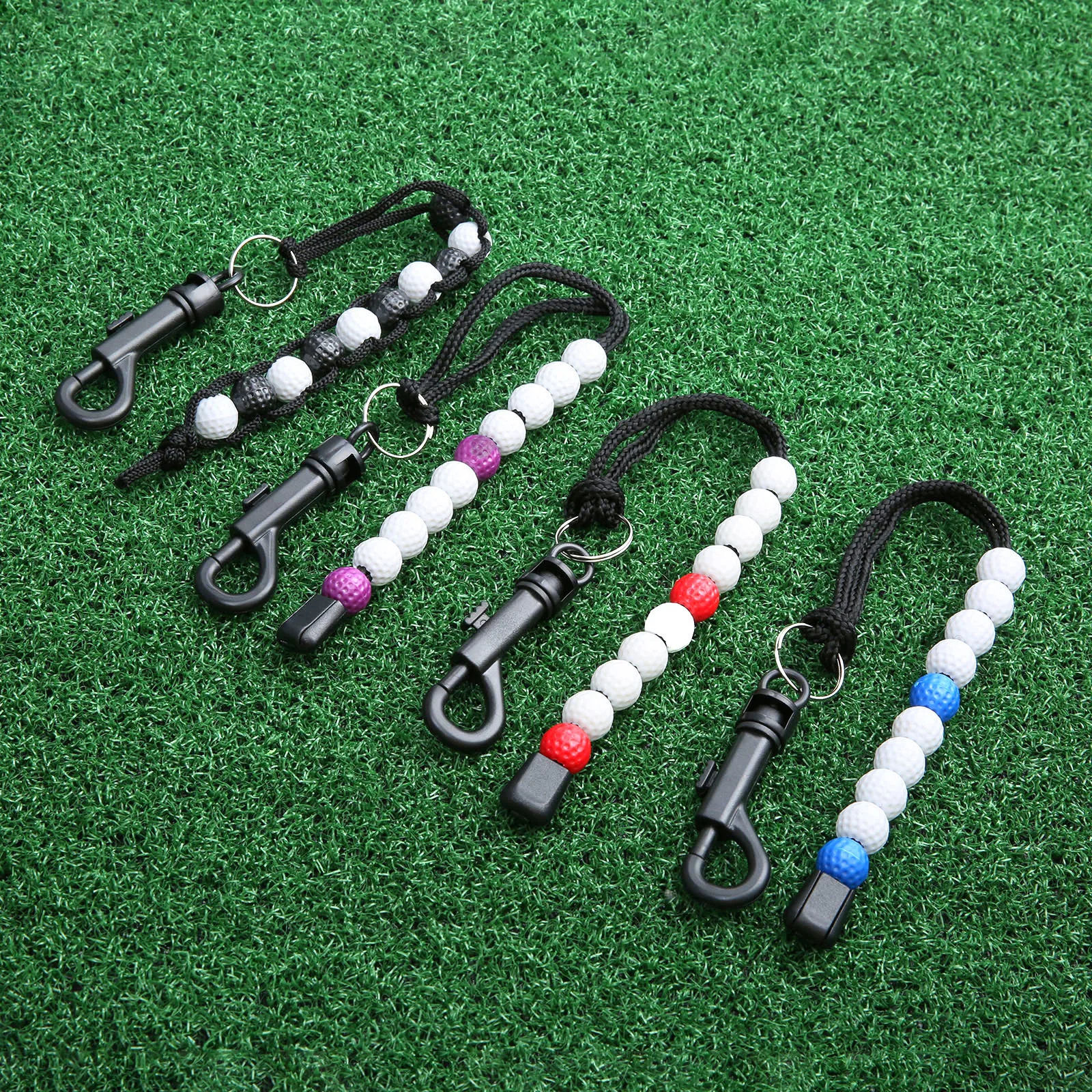 Compteur de score de course de golf en nylon tressé avec perles de balle de golf en plastique, compteur de putt, aides à l\'entraînement sportif,