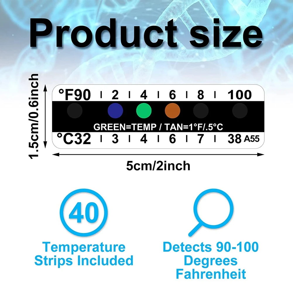 40 tiras de temperatura de prueba de tiras de temperatura adhesivas de 90 a 100 grados Fahrenheit pegatina de temperatura pegajosa rara