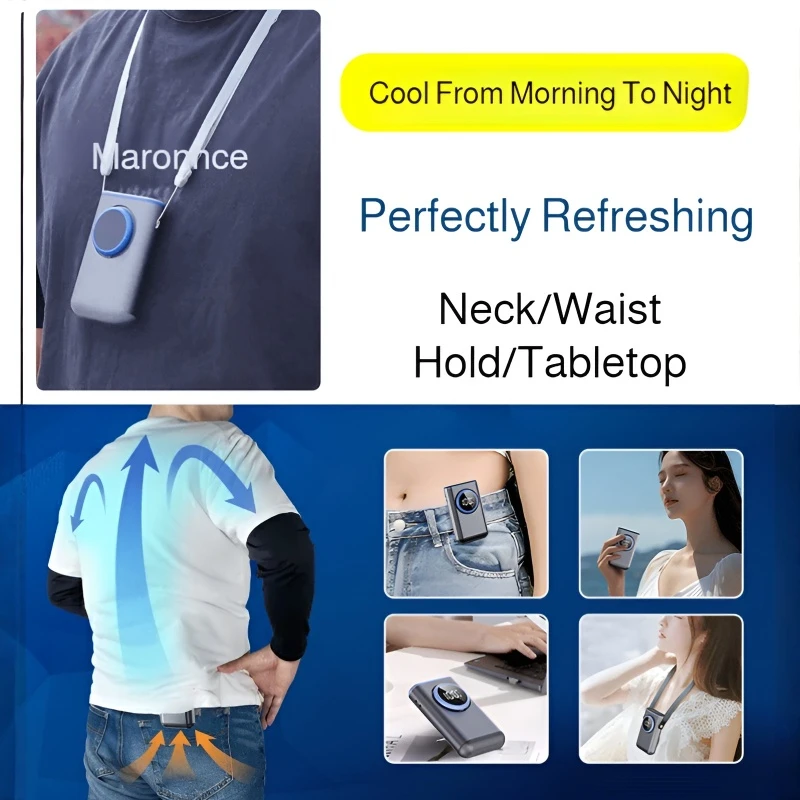 걸이형 목 팬 3-in-1 휴대용 팬 휴대용 허리 걸이형 목 팬 디지털 디스플레이 100 레벨 알루미늄 배낭 휴대용 팬