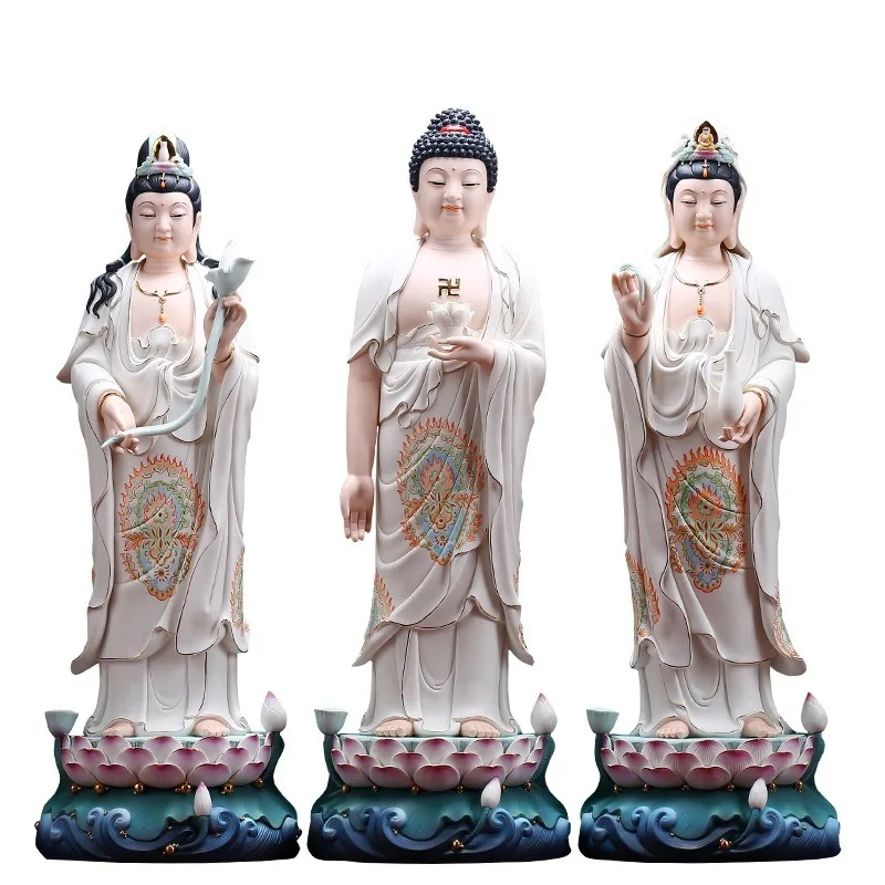 Three Sages Ornament Painted Amitabha Buddha Statue Guanyin Buddha Statue Guanyin Standing Statue