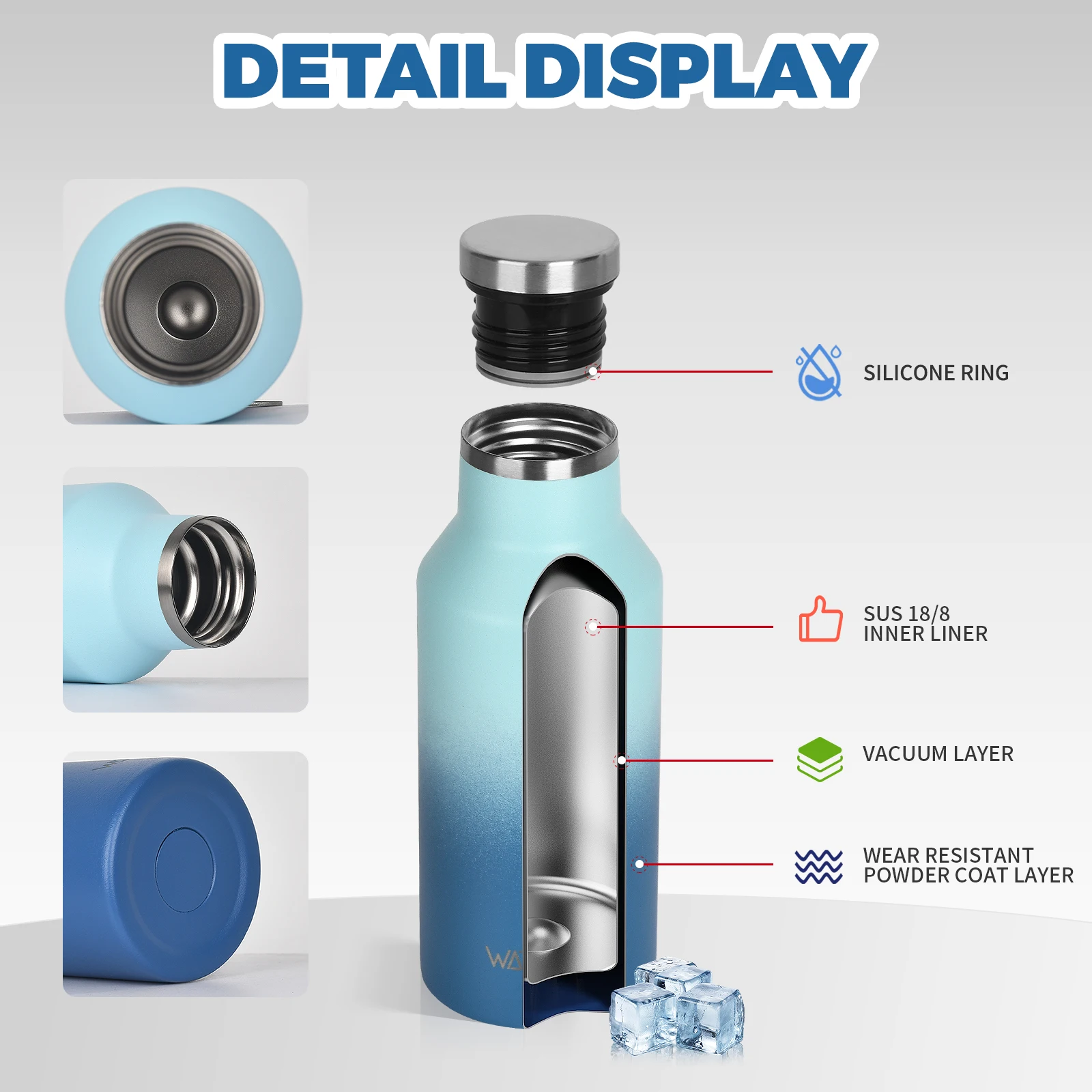 WATERSY 350ml Insulated Sports Water Bottle Mini Double Vacuum Stainless Steel Flask Keep Cold 24H Leak-Proof & BPA-Free