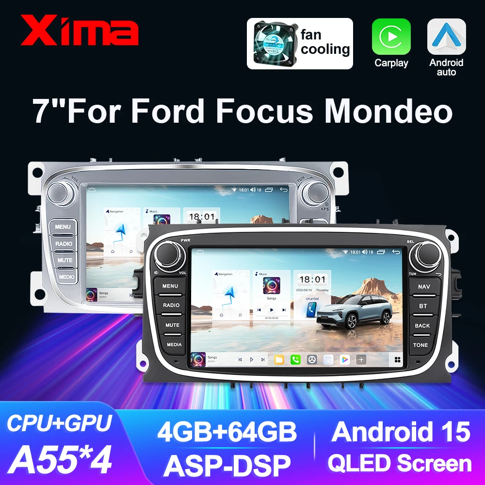 Radio para Auto Ford Focus mk2 S-Max Mondeo Galaxy C-Max, Reproductor Multimedia con Carplay y Android Auto, DSP, Estéreo 2din, Autoradio, GPS