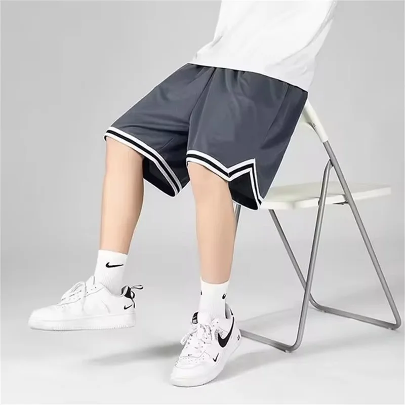 New Summer American Style Men's Basketball Shorts Casual Loose Fit Sweatpants Summer Thin Ice Silk Quick Dry  Men's