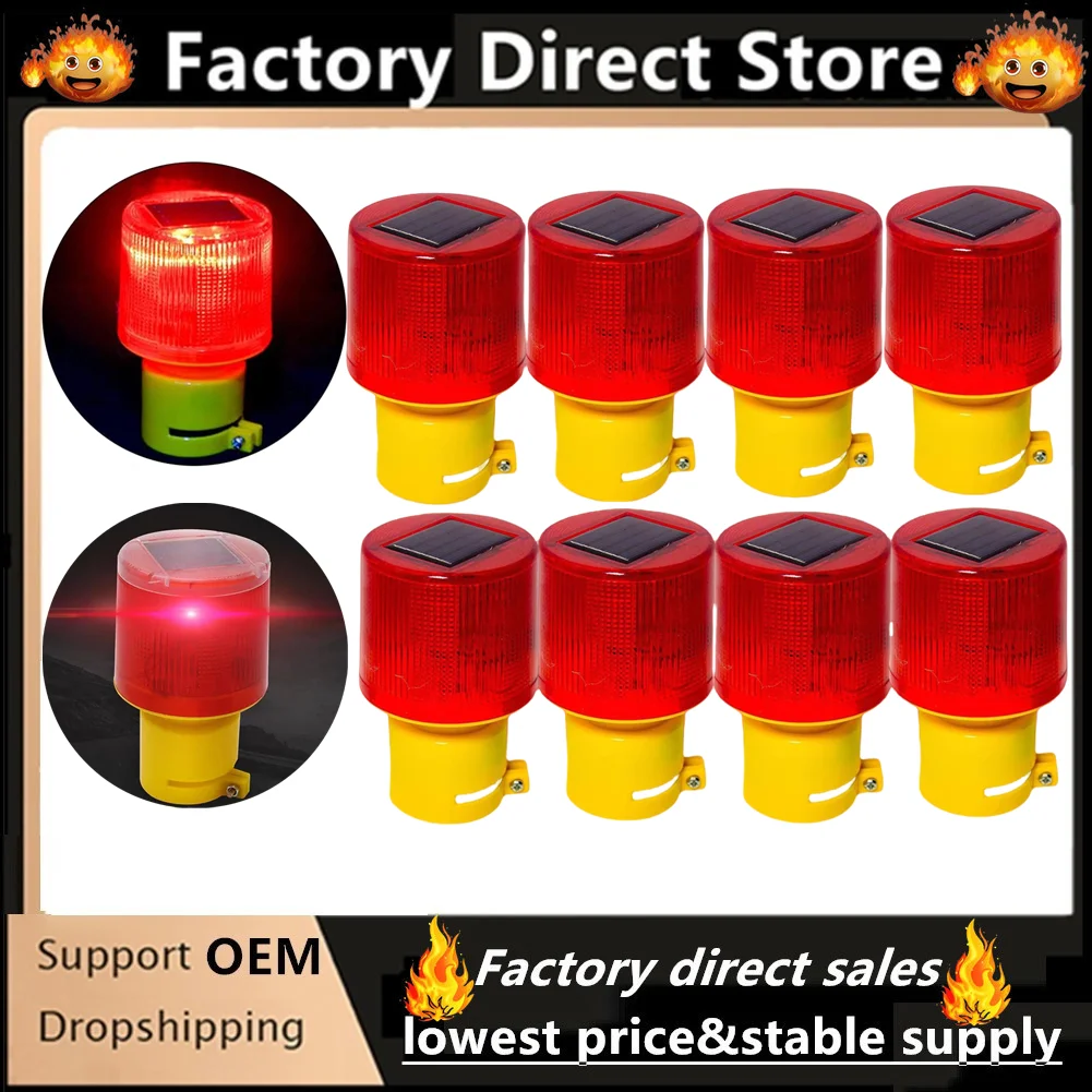 

1/8Pcs Solar Powered Traffic Tower Crane Warning Light LED Bulb Lamp For Construction Site Harbor Road Emergency Marine Lamp