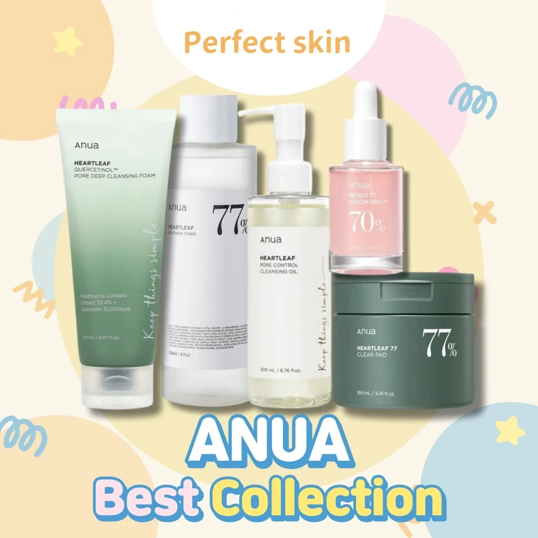 Korean Anua Heartleaf Anti-aging Essence Moisturizing Toner Emulsion Fade Fine Lines Deep Cleaning Facial Cleanser Skin Care Set