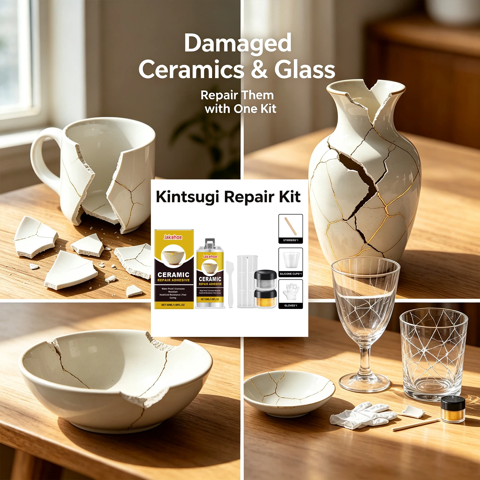 Art Craft Cup - Kintsugi Repair Kit Gold Ceramic Glue