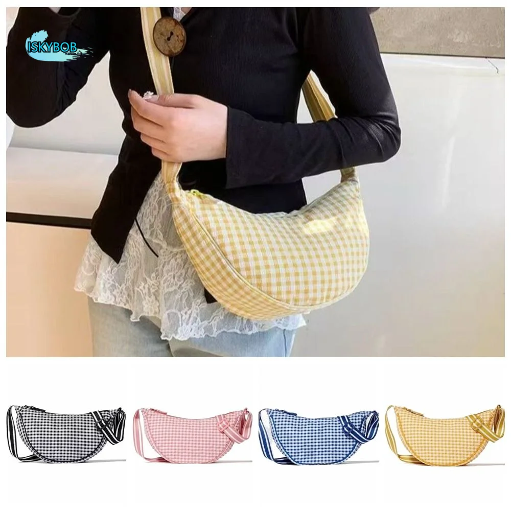 

Fashion Canvas Plaid Shoulder Bag Adjustable Strap Versatile Nylon Crossbody Bag Hobo Bag Handbag Dumpling Bag Travel