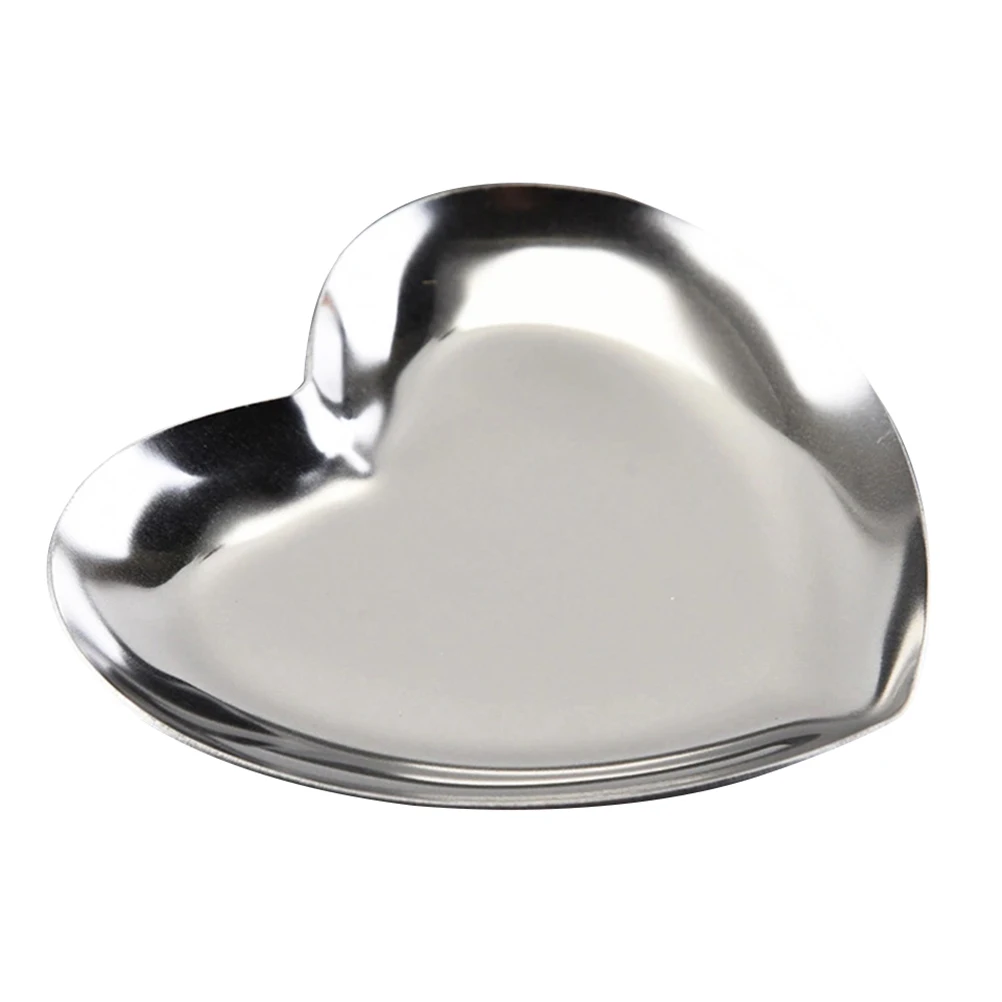 

Love Heart Trinket Dish Shaped Jewelry Tray Decorative Trays Photo Props Stainless Steel Silver