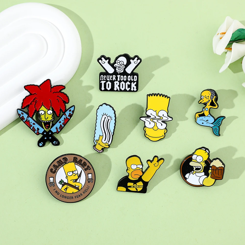 Cartoon The Simpsons spilla smaltata Disney Kawaii Bart Simpson Homer Jay Simpson spilla con Badge in metallo accessori per gioielli carini regali