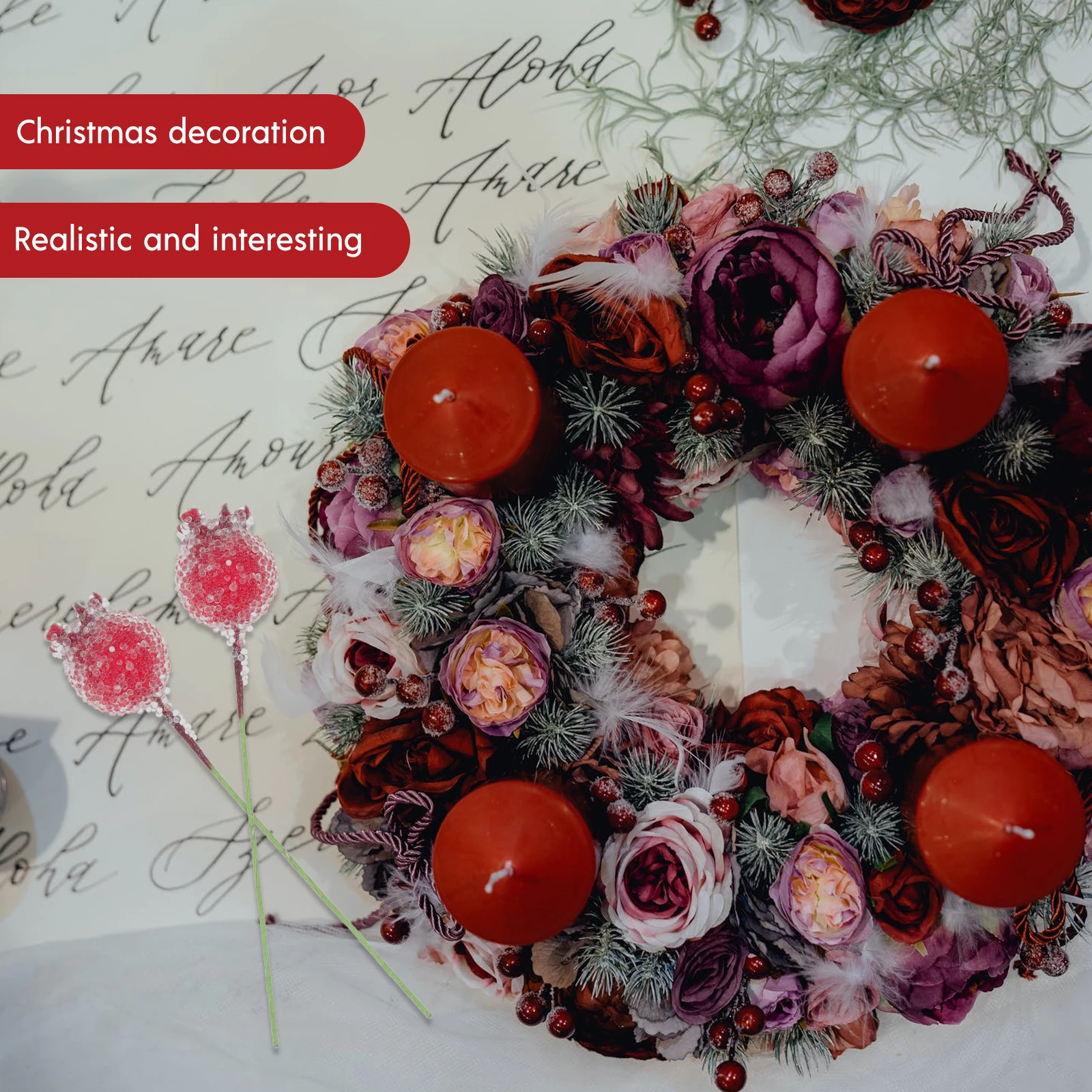 

100pcs Simulated Christmas Berries Red Mini Fruit Flower Arrangement Material For Diy Wreath Garland Xmas Tree Ornament