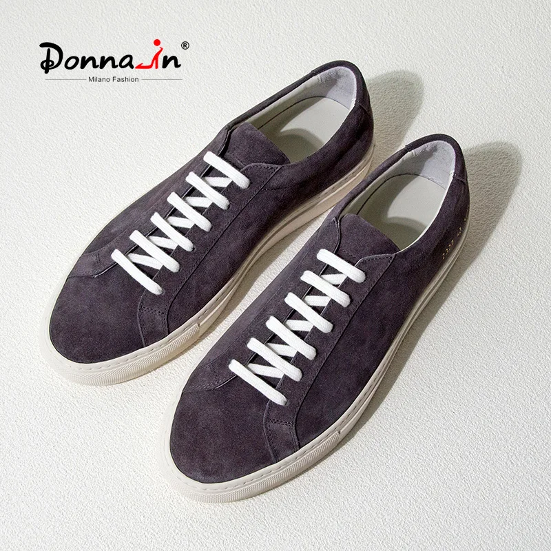 Donna-in 2023 Spring Summer Suede Comfortable Women Sneakers Leather Casual Flat Shoes Round toe Breathable Shoes Ladies Grey